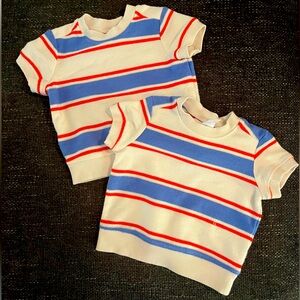 Twin Matching Striped Kids Shirt - Blue, Red, and White
